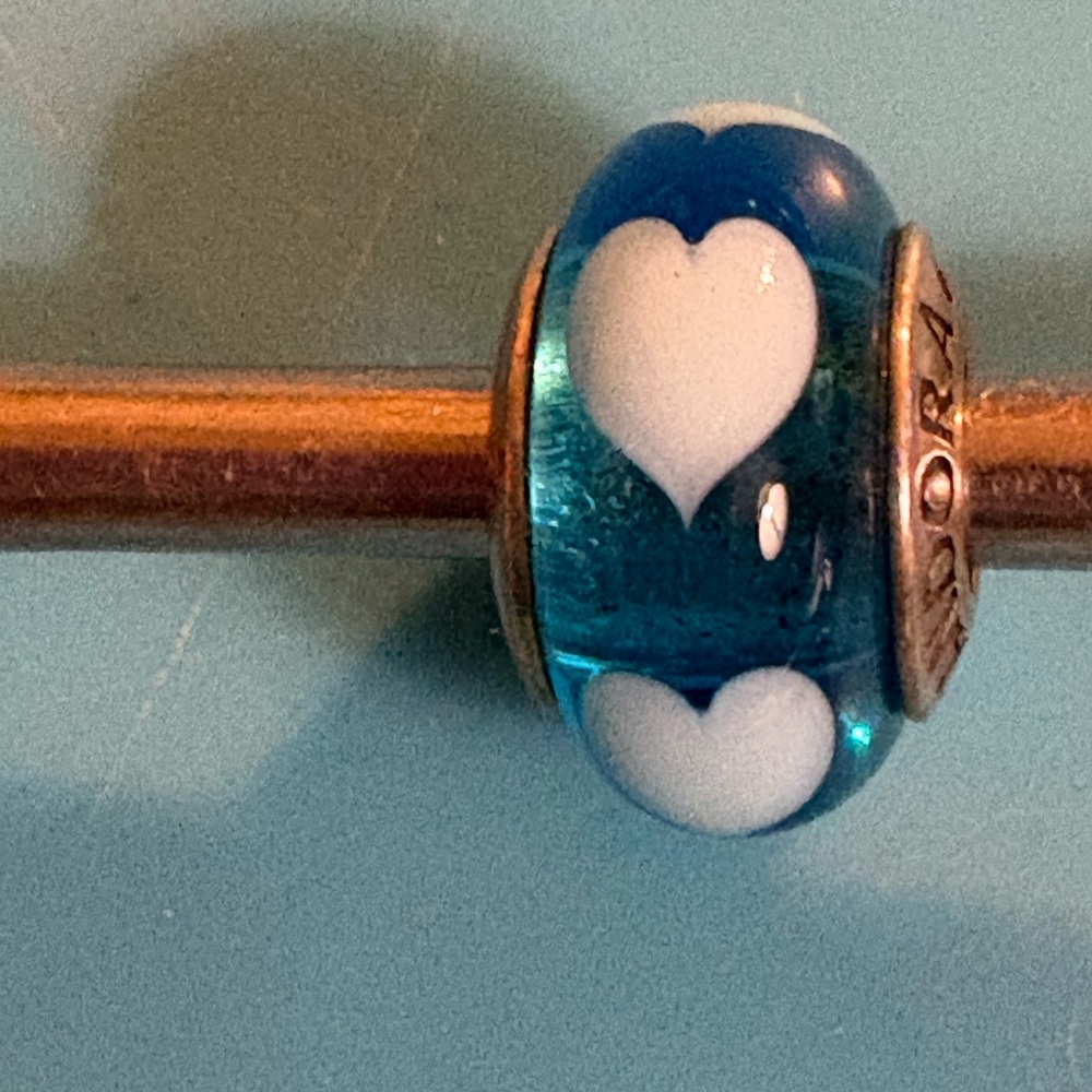 Pandora Heart Charm in Blue with light blue hearts